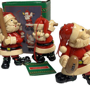 3 Christmas Santa Claus  Handcrafted Doug Sports Art Ornament 1993 By  LLoyd